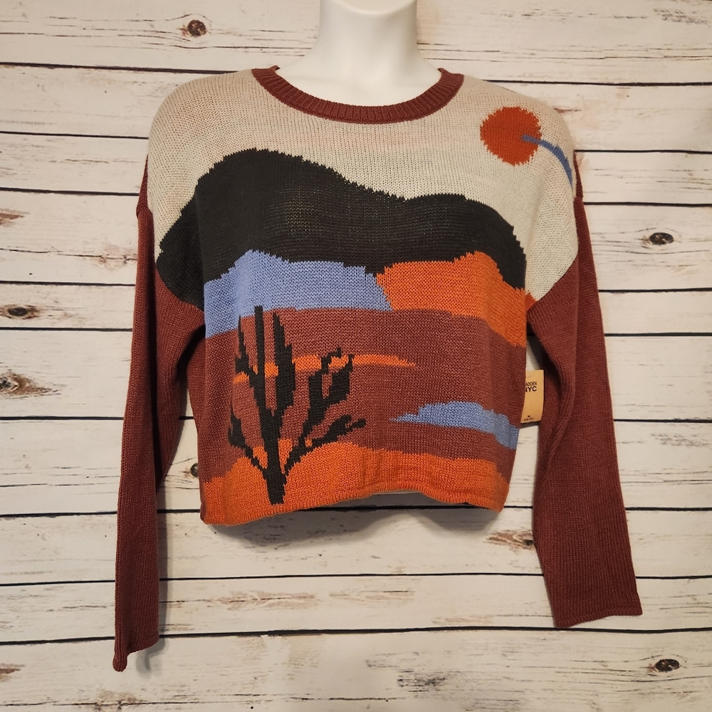 Madden NYC Women's  Scenic Desert Landscape Sweater NWT